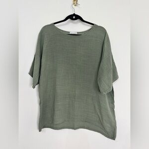 Women’s Made In Italy 100% Soft Breathable Cotton Green Fall Weave Oversized Top